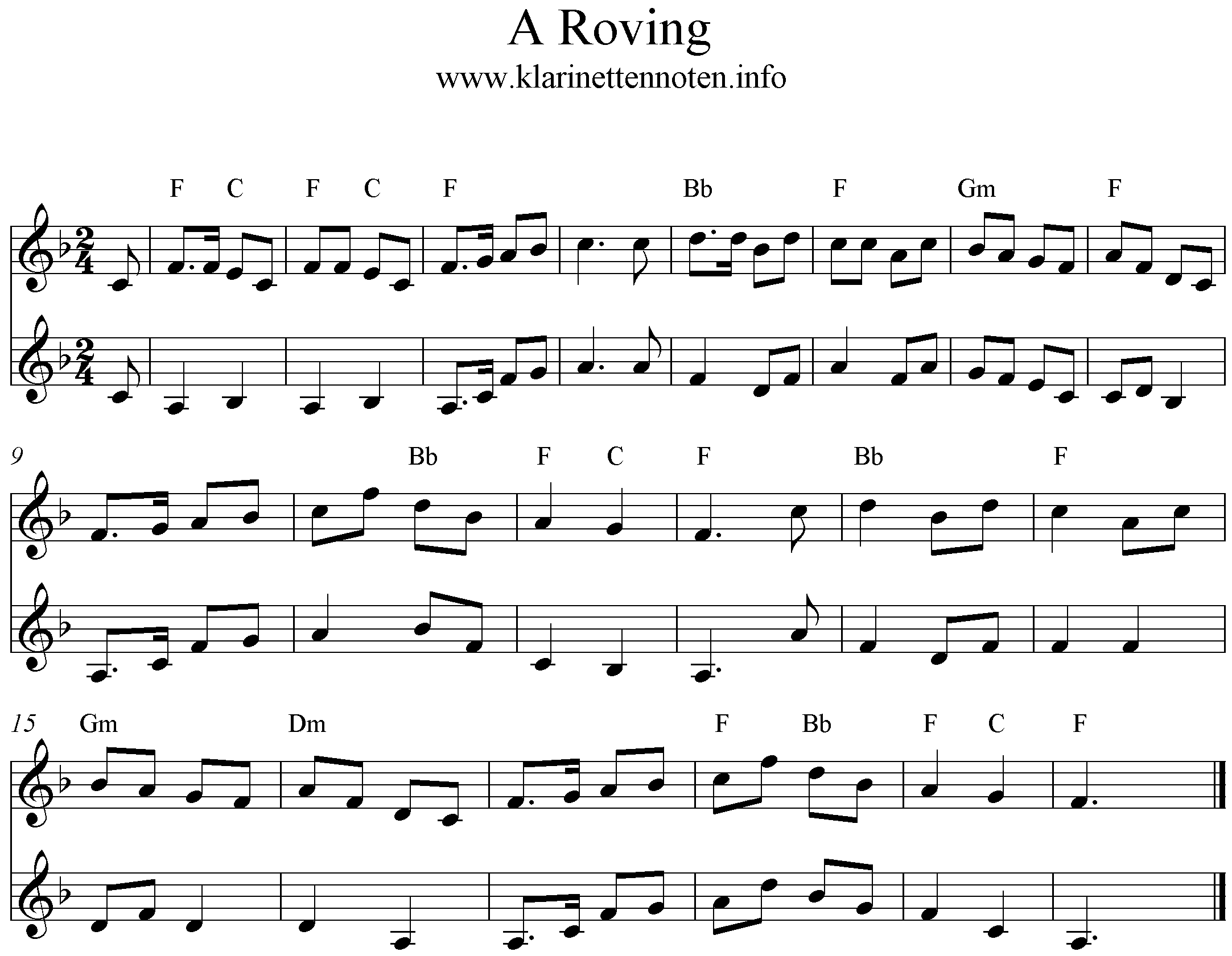 A Roving , F-Major, Clarinet Duo, KLarinette
